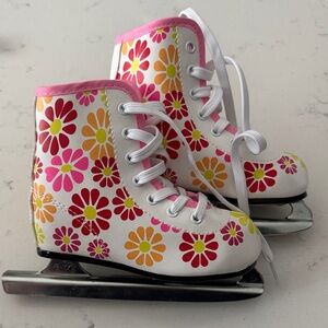 Floral Kids Ice Skates - Pink, Orange, White Toddler 8